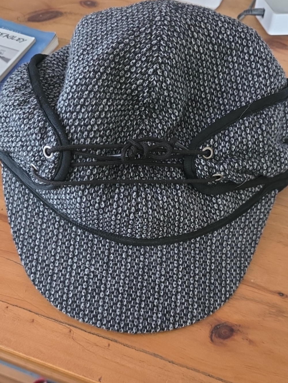 Crown Black Brimmed Knit Hat with Subtle Red Logo